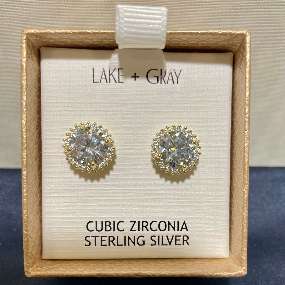 Lake and Gray Cubic Zirconia Sterling Silver Earrings, NWT